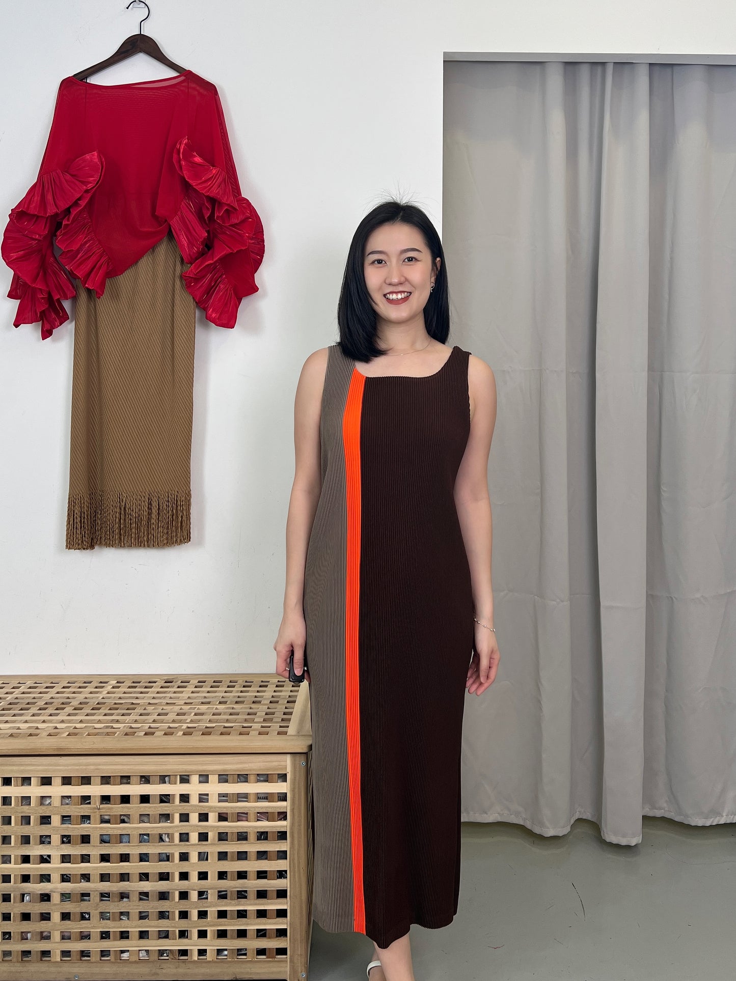 Pleated Chic Cape with Dress Set