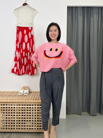 Pleated Happy Face Top