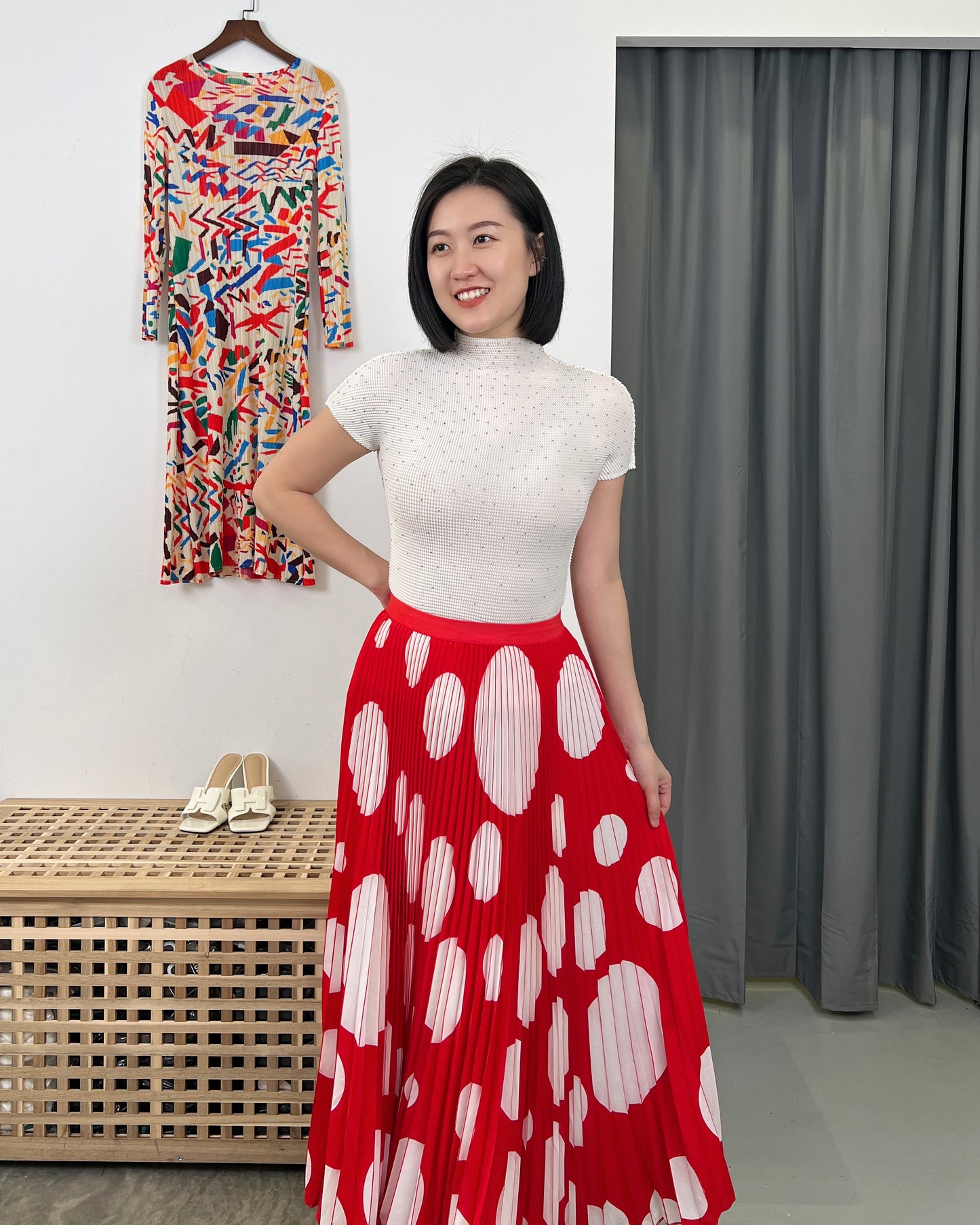 Pleated Polka Dots Skirt