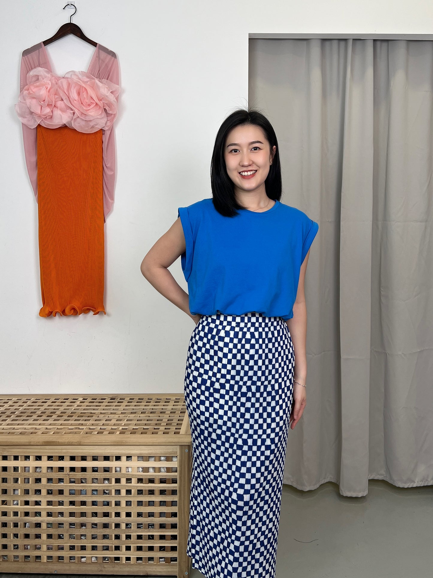 Pleated Checkered Skirt