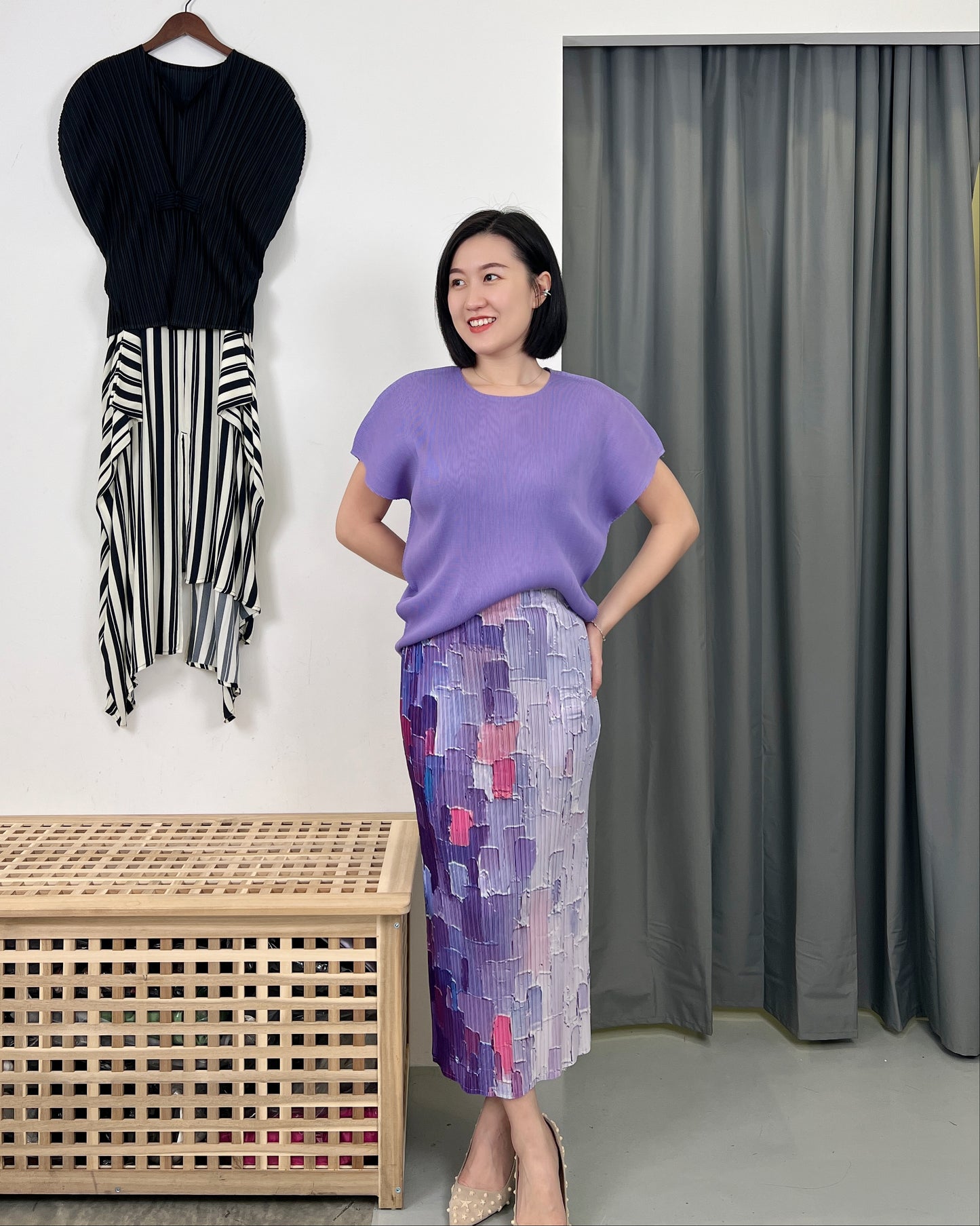 Pleated Painting Fade Skirt