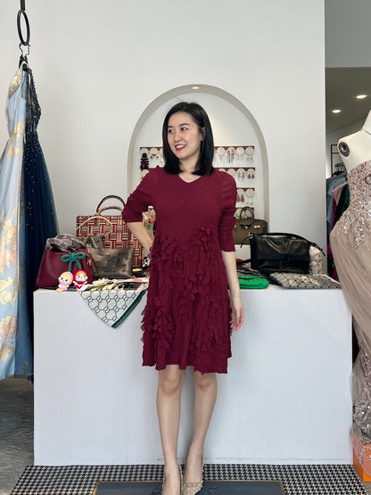 Pleated 3D Floral Dress